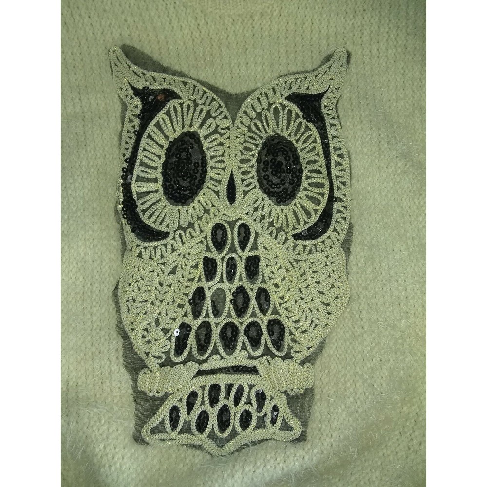 Women's Romwe Sweater Beaded Twinkling Owl Beige Super Soft - Picture 3 of 5
